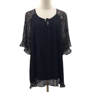 BLOOMCHIC 18-20 2X Plus black floral keyhole neck shirt blouse NWT B88